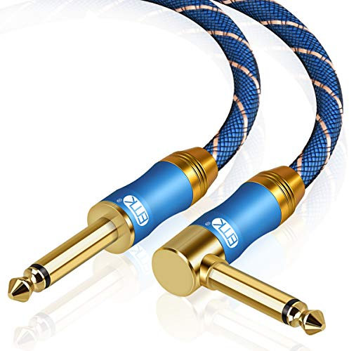 EMK Rechtwinkliges Gitarrenkabel 6,35 mm 1/4'' Mono Audiokabel Nylongeflochtenes Winkelstecker 6,3mm 1/4'' Gitarrenkabel Patchkabel für Lautsprecher, Verstärker, E-Bass, Tastatur (5 m)