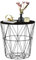 Round Side Table Wire Metal Storage Basket Modern Tea Nest Table with Removable Wood Top for Hallway, Living Room, Bedroom, or Office Decor Sidetable (Black + Black Lid, Small)