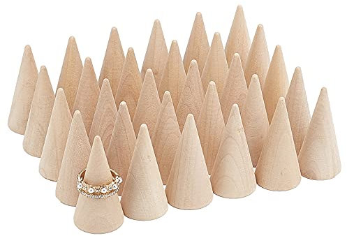 FINGERINSPIRE 30 stücke Holz Kegel Ring Halter Ringständer Ring-Ausstellungsstand Ring-Aufbewahrungsständer Fingerring Schmuck Anzeigenständer Holzfarbe Ringhalter für Einzelhandel