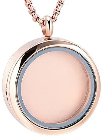 TIANZXS Glass Round Pendant High polished Cremation Jewelry hold Loved One ashes photo Keepsake Memorial Urn locket Women Men Necklace rose gold