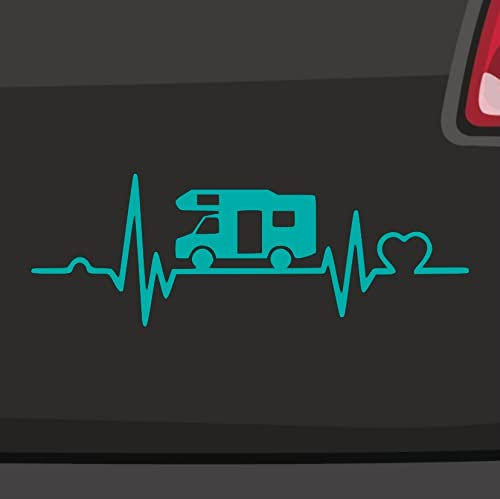 Herzschlag Wohnmobil - Camping Aufkleber Sticker - 14x5cm - Türkis - Made in Germany - ORACAL - Matt - Vinyl - Japanisch - Herz - Wohnmobil - Glas, Metall, Holz