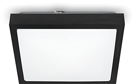 Kwazar Luminaire - Deckenlampe - Deckenleuchte Flach - Lampe Decke E27 für Flur, Treppenhaus, Küche, Esszimmer, Wohnzimmer - Quadratisch, Max. 30W, 230V, Schutzklasse IP20 - SAMI Schwarz
