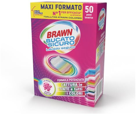 Brawn Bucato Sicuro Foglietti Acchiappacolore, Con Agenti Inibitori Cattura le Tinte e i Colori, Confezione da 50 Foglietti