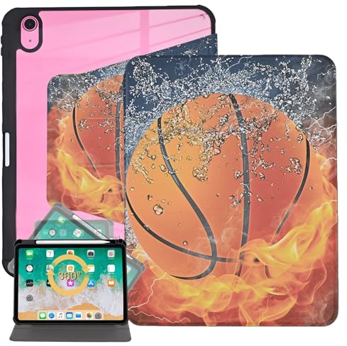 Case for iPad Air 11-inch M3 (2025) / M2 (2024), iPad Air 5th/4th Generation 10.9'', Folio PU Leather Stand Soft TPU Back Cover Auto Sleep/Wake, Basketball Fire and Water