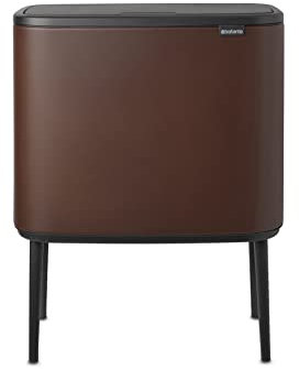 Brabantia - Bo Touch Bin 23+11L - Double Poubelle de Recyclage pour la Cuisine - Ouverture Soft-Touch - Seau Intérieur Amovible - Antidérapant - Sacs Poubelles Inclus - Cosy Brown - 54 x 31 x 68 cm
