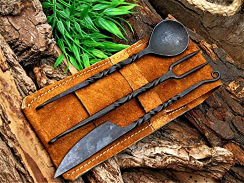 Mittelalter Besteck Set,handgeschmiedet Mittelalter Stahl messer 4347