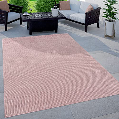 Paco Home Outdoor Teppich Flachgewebe Sisaloptik Modern Einfarbig meliert wetterfest & pflegeleicht Küchenteppich Ideal für Terrasse Balkon Garten, Grösse:120 cm Rund, Farbe:Pink