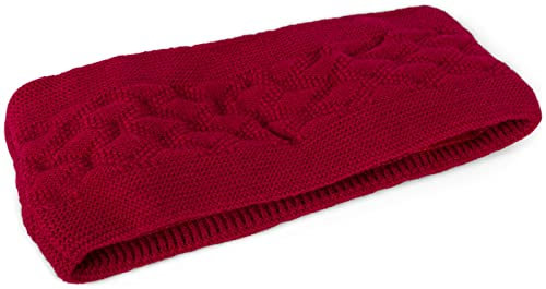 styleBREAKER Damen Strick Stirnband einfarbig mit Karo Muster, Thermo Fleece Futter, Winter Headband Uni 04026061, Farbe:Bordeaux-Rot