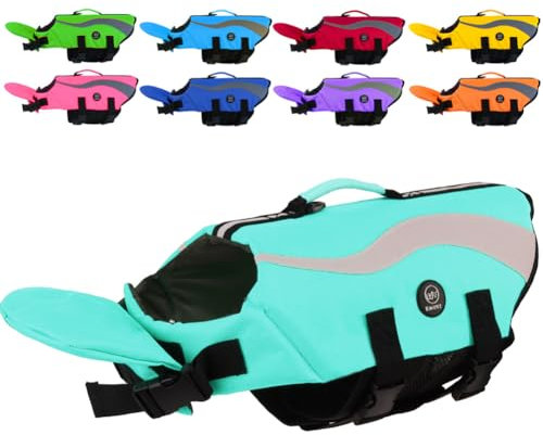 EMUST Giubbotti salvataggio per cani, regolabili per cani di piccola taglia con galleggiamento migliorato, gilet da nuoto per cani di piccola taglia con manico di salvataggio, Turchese XS