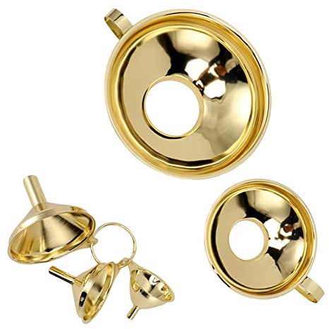 Funnel Set, Gold Stainless Steel Kitchen Funnel Set Durable and Portable Kitchen Accessories Funnel with Narrow Valve Rod for Filling Small Bottles and Containers