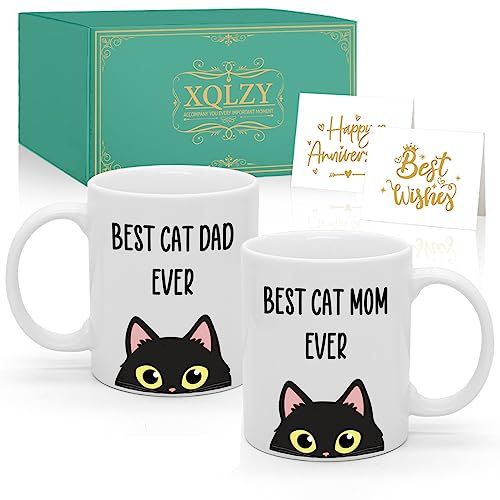 XQLZY Best Cat Mom Ever Best Cat Dad Ever Couple Mugs, Mr and Mrs Wedding Gift for Couple, Gift for Anniversaries Birthday Valentine's Day Bridal Shower