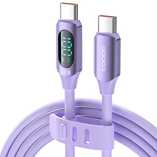USB C to USB C Cable Type C Charger Fast Charging Cable Colorful 5A PD 100w USB C Cable with LED Display, 6.6FT Type C to Type C Fast Charge Cable 480Mbps Data Silicone USB C Cable 1PCS, Purple