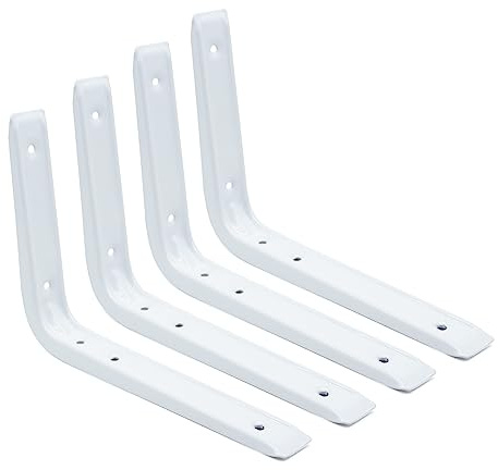 DOJA Barcelona | Equerre Etagere Murale Blanche | Pack 4 | Support Etagere Forme L | 300mm x 250mm | Equerre Metal | Équerre Étagère | pour Équerre de Fixation, Charge Support Etagere Murale Bois