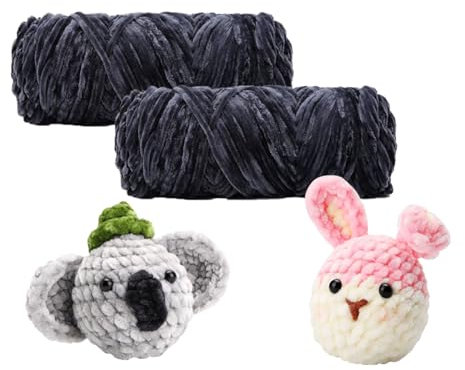 BICI Chenille Garn, 2 X 100 G Chenille Wolle Zum Häkeln, Chenille Wolle, Flauschige Wolle Zum Häkeln Für Kleidung, Pullover, DIY-Strickprojekte (dunkelgrau)