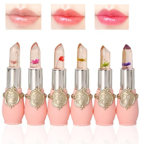 6Pcs Larga Duracion Hidratante Brillo Cuidado Labios, Transparente Labial Flor, Lápiz Labial Magic, Transparente Magico Colores Que Cambian Temperatura Pintalabios para Mamá Niña