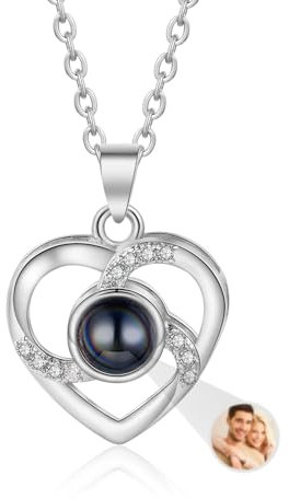 Lorajewel Personalisierte Kette Mit Bild - Projektion Foto Kette für Damen Herren - Geschenke für Mutter Tochter Freund Frau Freundin (A-Silber)