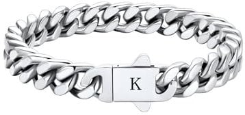 HAYOUWAY Armband Herren Silber mit Buchstaben Edelstahl, Armband Damen Panzerkette Armbänder für Herren mit Gravur A-Z Personalisierte Vatertag Geschenke für Papa Männer Freund Geburtstag