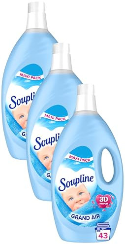 SOUPLINE - Adoucissant Dilué Soupline 3D Grand Air - Formule Active à Froid - 92% d'Ingrédients d'Origine Naturelle - Bouteille de 2,85 L (Lot de 3)
