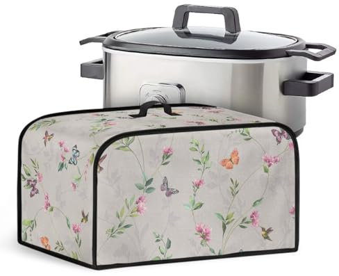 NETILGEN Crock Pot Slow Cooker Cover Multi-Cooker Dutch Oven Cover Kitchen Small Appliance Cover Compatible with Most Oval Slow Cookers for Home Kitchen Use, Butterfly Floral Grey