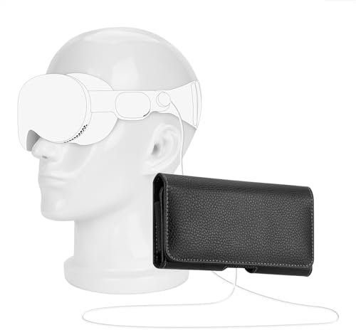 Geekria VR External Battery Case Compatible with Vision Pro, Portable Battery Pack Holster, Vegan Leather Power Bank Belt Clip, Extend VR Headset Playtime (Black)