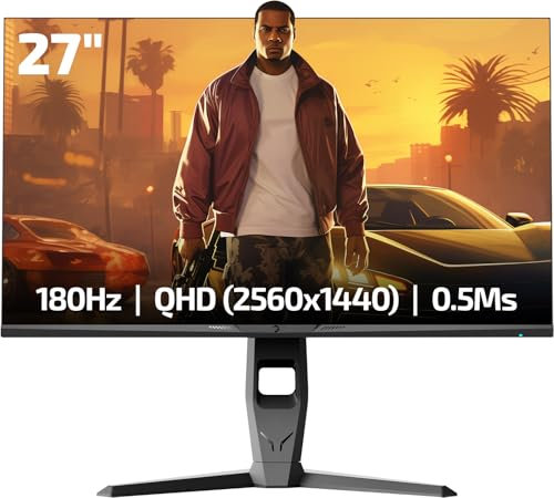 GAMEPOWER Royal T20 27 Zoll Gaming Monitor, 180Hz QHD 1440p 2K IPS Flat Display, 0,5ms Reaktionszeit, HDR400, FreeSync und G-Sync, Computer Bildschirm für Gamer, HDMI, DP & USB 3.0-Anschluss