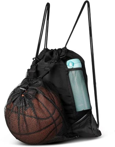 VULKIT Sac à dos avec cordon de serrage, sac de sport pour homme et femme avec grande poche avant en maille pour équipement de basket-ball, de football, sac de natation, noir, Moderne