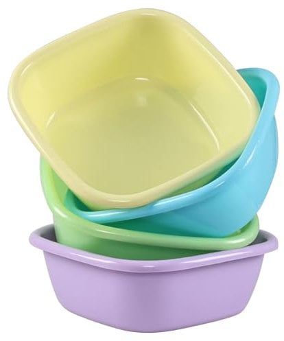Fabnati 8 L Square Plastic Washing Up Bowls, Colored Small Wash Basin Bowl, Set of 4