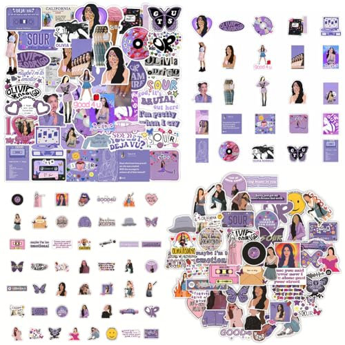 FYDZBSL Singer Oli-via Stickers,100 Stück Lila Wasserdicht PVC Cartoon Graffiti Aufkleberf Pop-Sänger-Aufkleber Stickers für Laptops,Computer,Fahrräder Skateboards