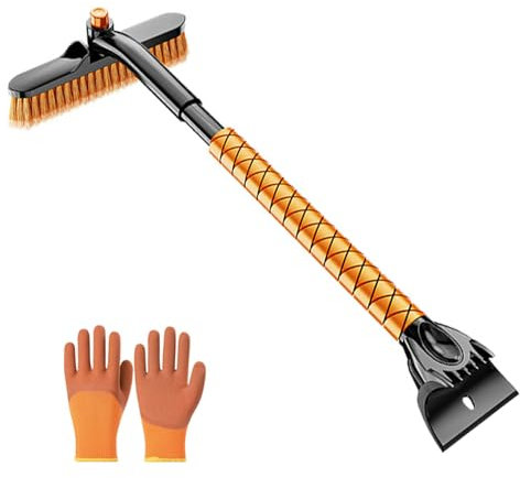 Eiskratzer Auto mit Besen, 2in1 Schneebesen Auto mit Eisbrecher Funktion, Auto Eiskratzer mit 360° Drehbarem Bürstenkopf, Ergonomischer Rutschfester Softgriff, aus Hochstabilem ABS (Schwarz-Orange)