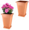 GarPet 2X Pflanzkübel Pyramide Pflanzkübel Groß Außen Blumenkübel Outdoor Pflanztopf Pflanzkasten Blumentopf mit Untersetzer Rechteckig 50 Terrakotta