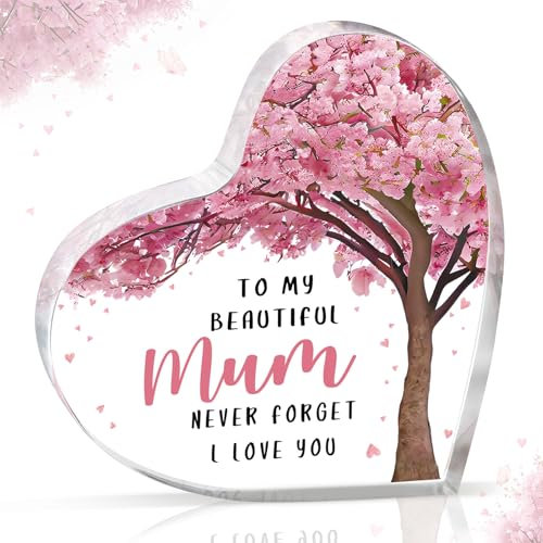 Gleevara Gifts for Mum, Exquisite Mum Birthday Gifts from Daughter Son, Heart-Shaped Plaque Desk Decor, Best Mother Presents Idea