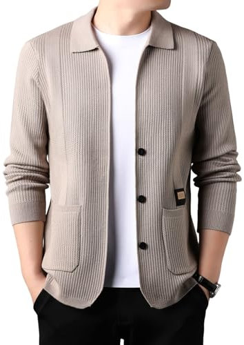Giacca Cardigan Con Risvolto Da Uomo, Maglione Cardigan Da Uomo, Maglione Casual A Maniche Lunghe Con Bottoni E Tasche, Cardigan Con Bottoni E Struttura In Maglia (Cammello,M)