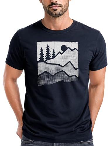 Neverless® Herren T-Shirt Berge Natur Outdoor Printshirt Aufdruck Wandern Männer Fashion Streetstyle