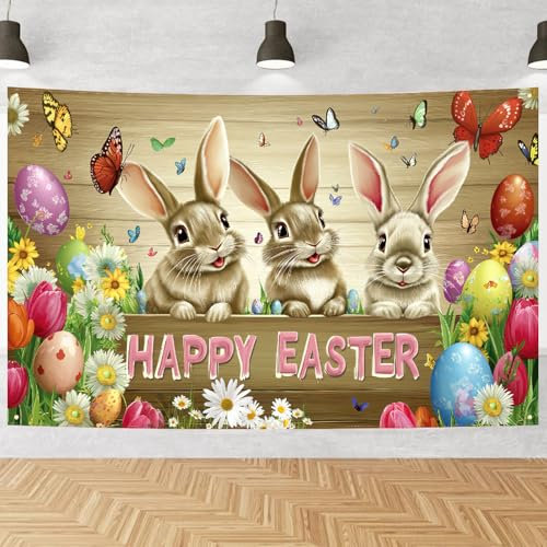 panemy Ostern Banner, Frohe Ostern Banner für Ostern Dekoration, Ostern Spiel Aktivitäten Dekoration-Ostereier Osterhase Muster,Easter Banner Ostern Wand Tisch Hintergrund Dekoration Zubehör-180x110cm
