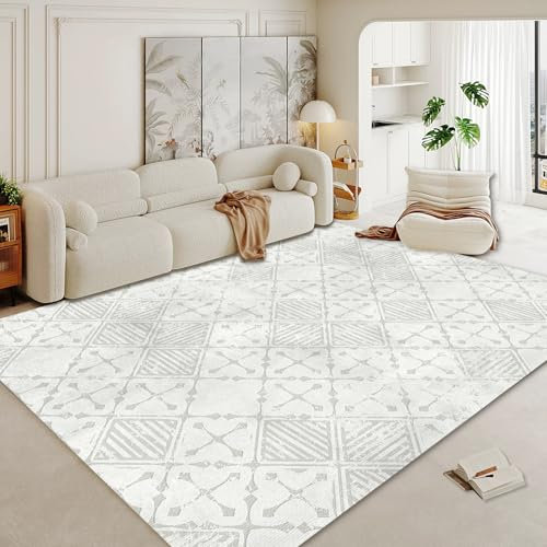 Leesentec Teppich Wonzimmer Groß Schlafzimmer Teppiche 160x200cm Kurzflor Grau Creme Weiß Carpet Living Room Kinderzimmer Antirutsch Modern Geermetrische Absttakter Kurzfloriger