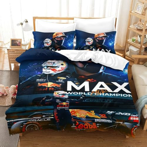 EOASNRTCB F1 Racing Bettbezug Bettwäsche Set Bettbezüge 3D-Druck F1 Driver Motiv Bettbezug,Mikrofaser,mit Kissenbezug,für Jugendliche Kind Junge Mädchen Single（140x200cm）