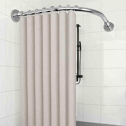 APHTOCF Duschvorhangstange L Form Ohne Bohren Ecke Halterung 70-95x70-95cm, Duschstange Für Duschvorhang Badewanne Schiene, Ohne Deckenhalterung, Für Badezimmer, Bekleidungsgeschäft, Silber