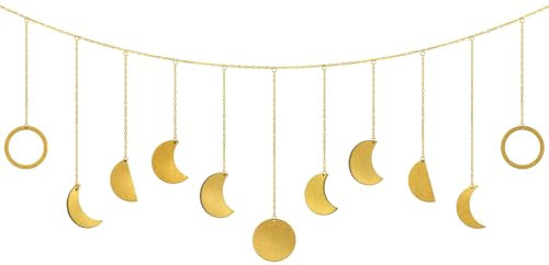 poeland Mondphasen Girlande, goldene Mond Girlande mit Haken, dekorative Kette Mond für Schlafzimmer, Zuhause, Büro, Kinderzimmer (goldener Mond)