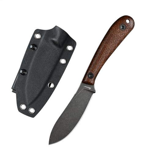 SDOKEDC DC53 Stahl messer Jagdmesser Feststehende Klinge Micarta Griff mit Kydex Scheide für Männer Outdoor EDC Camping Survival (Black stone wash+Micarta Griff)