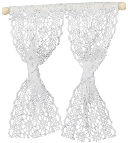 Nicear Pack Of 2 Dollhouse Curtains Small Window Curtains Door Lace Trim Accessories Window Decoration Scene Support
