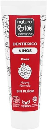 NaturaBio Cosmetics - Pasta de Dientes para Niños Sabor Fresa 100% Natural,Vegana, Sin Gluten, Sin Fluor 75 ml