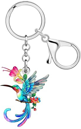 RAIDIN Acryl Niedliche Blume mit Kolibri Schlüsselanhänger Schlüsselring für Damen Mädchen Autoschlüssel Brieftasche Natur Vogelliebhaber Geschenke
