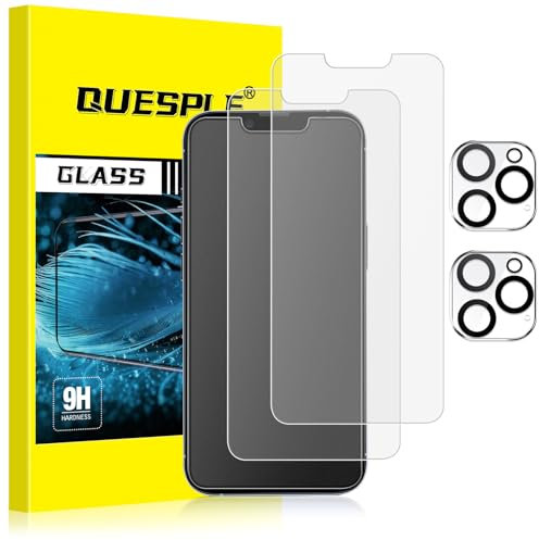 QUESPLE [2+2 Pack] Matte Screen Protector for iPhone 13 Pro Max with Camera Lens Protector, Anti-Fingerprint, Anti-Glare Matte Tempered Glass Film, Anti-Reflection/Bubble Free