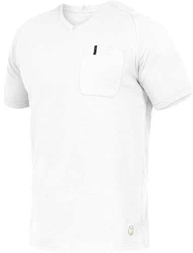 Leibwächter Flex-Line Herren Arbeitsshirt mit Brusttasche – Weiß – Gr. XL – Relaxed Fit Shirt Baumwolle – T-Shirt mit V-Ausschnitt – Antibakteriell und Antipilling