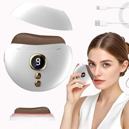 Ems Gua Sha, Gua Sha Elektrisch 4-In-1-Gesichtsschaber Rotlicht-Bianstone-SchabegeräT 9-Stufig Einstellbare Vibration und WäRme – Facelift-GeräT füR Anti-Aging, Anti-Falten und öDementfernung