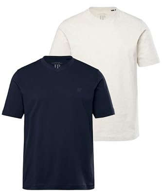 JP 1880 Herren große Größen Übergrößen Menswear L-8XL T-Shirts, Basic, 2er-Pack, V-Ausschnitt, Halbarm Natur Melange 6XL 711318201-6XL