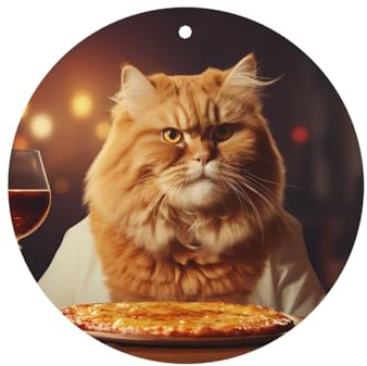 Phayah Lufterfrischer, Motiv: Katze isst, Pizza-Muster, Lavendelduft, runde Form, zum Aufhängen, Duftkarte, 6 Stück, für Autos, Schrank, Schublade
