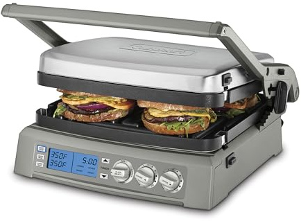 Cuisinart 6-in-1 Elite Griddler, Electric Grill, Griddle & Top Melt, 500°F Temperature Sear Function, LCD Screen, Dishwasher-Safe Cooking Plates, GR-300NAS, Stainless Steel