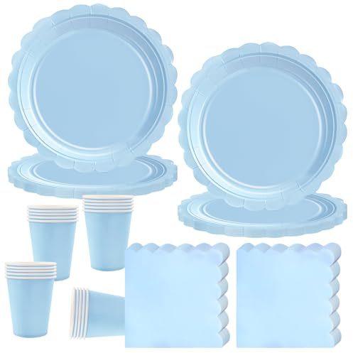 Party Supplies,Light Blue Birthday Decorations Party Tableware Set | Contain Plates Cups Napkins for Birthday Baby Shower Wedding Partys Anniversary(20 Guests)