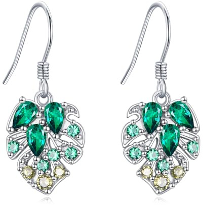VONALA Grüne/Blau Blatt Ohrringe für Damen Mädchen Sterling Silber Monstera Blätter Pflanze Ohrringe Natur Blatt Schmuck Geschenke